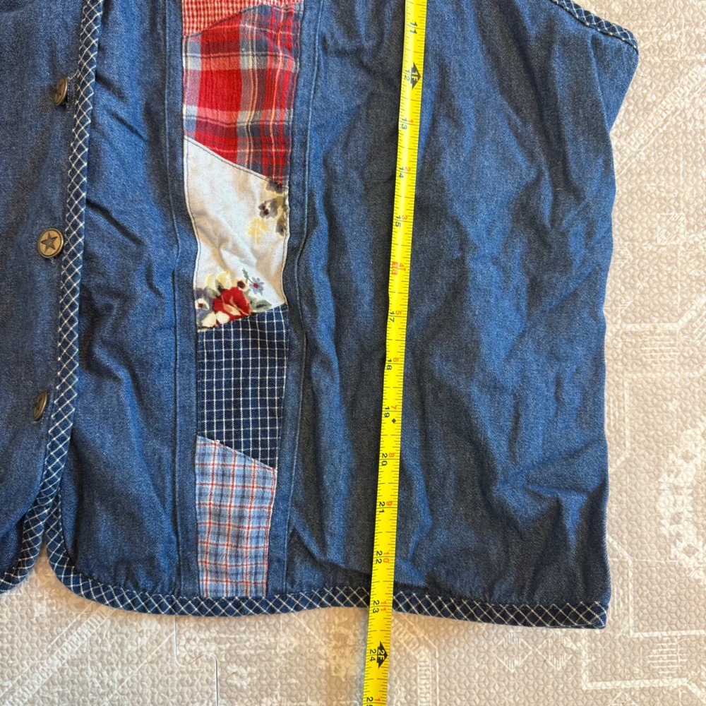 Vintage Patchwork Denim Vest Koret City Blues Womens 22W Plaid Floral Blue - Picture 8 of 8
